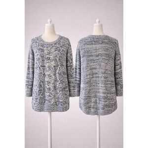 ELVI Blue White Marled‎ Cable Knit Sweater Metallic Accents Womens Size 14/16